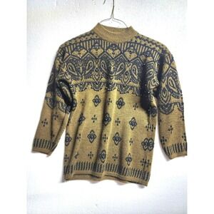 Kitty Hawk Sweater Women Small Brown Black Long Sleeve Acrylic Wool Vivian Wang